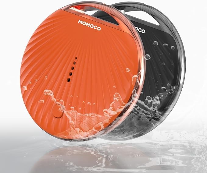 MoMoCo GPS Tracker – iOS Only No Subscription Required, Portable Real-Time GPS Tracking Device for Dogs,Compatible with Apple Find My, Location Tracker for Vehicles/Keys/Luggage (Orange+Black)