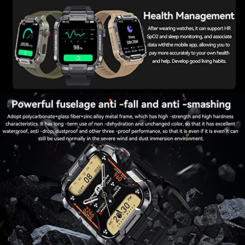 findtime Military Smart Watch Answer Make Calls Heart Rate Blood Pressure 1.85" HD Screen Mens Smartwatch for Android iOS Phones Tactical Pedometer IP68 Waterproof Fitness Watch - Image 3