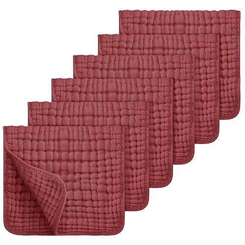 Image of Looxii Muslin Burp Cloths 100% Cotton Muslin Cloths Large 20''x10'' Extra Soft and Absorbent 6 Pack Baby Burping Cloth for Boys and Girls (Wine Red)