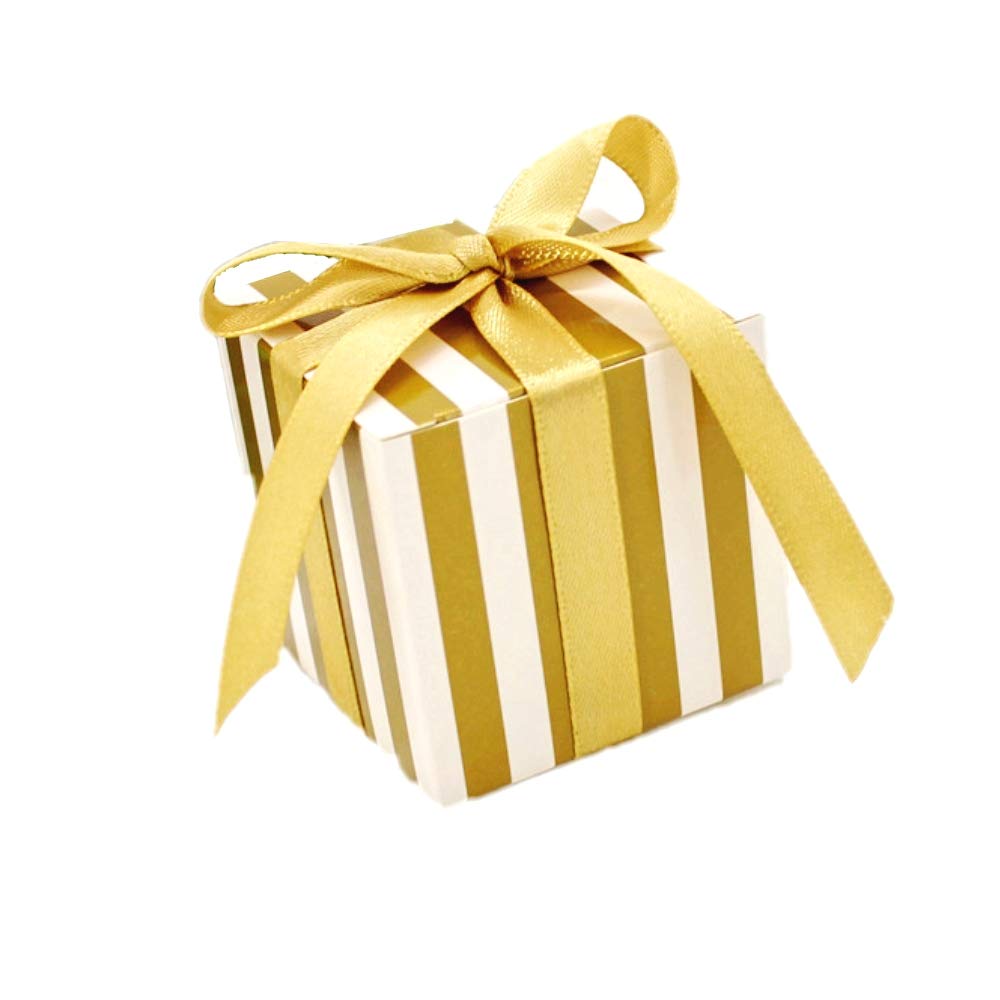 Jzk Gold Jzk® 50 X Stripe, Party Wedding Favour Boxes Gift Box For Favours Sweets Confetti Jewelry For Wedding Birthday Baby Shower Baptism Holy Communion Christmas Party Bags
