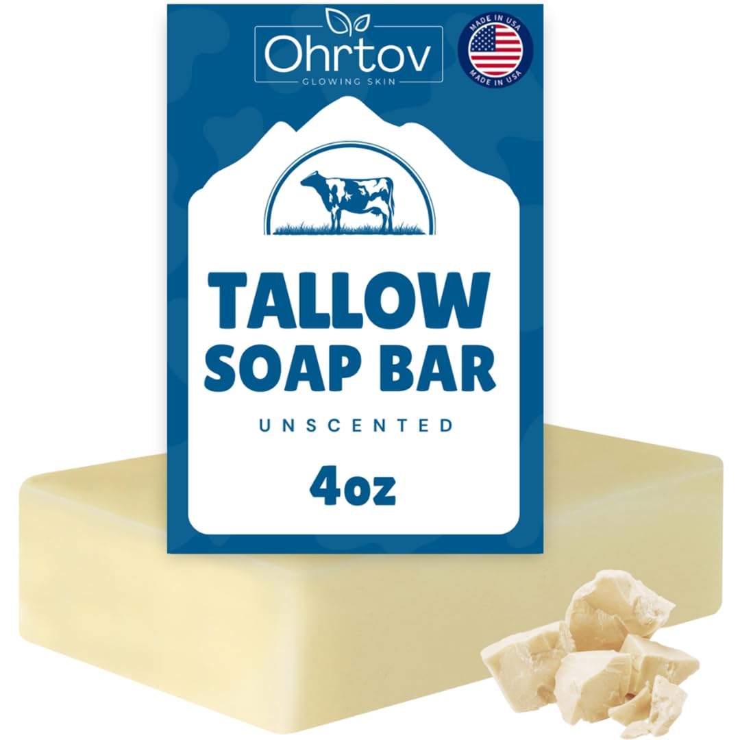 Beef Tallow Soap Bar All Natural Grass Fed Tallow Soap Unscented Moisturizing Face Body Wash Great for Eczema