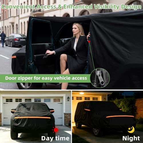 Image of Car Cover for Jeep Wrangler 4 Dr /Unlimited 4 Door JK JL(2006-2026), Custom Fit Waterproof All Weather Full Car Cover, Windproof Outdoor Cover with Driver-Side Zipper Door