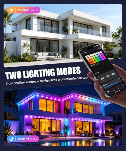 Image of POOFZY Permanent Outdoor Lights 50FT, RGBIC Smart Outdoor Lights for House, App & Voice Control, Waterproof Outdoor Eave Lights for Christmas Holiday Patio Yard Decor