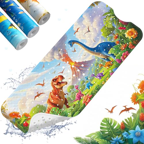 XIYUNTE Badewannenmatte rutschfest Kinder - 100x40 cm Antirutschmatte für Badewanne und Dusche schimmelresistente Badematte für Baby und Kinder 100% BPA Frei & TÜV-Geprüft Dinosaurier