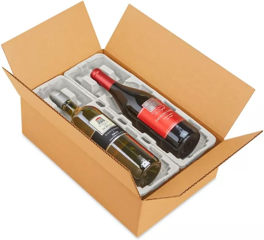 Caja de envío de vino (2 botellas) con bandejas protectoras, biodegradable, hecha de materiales reciclados, paquete de 1