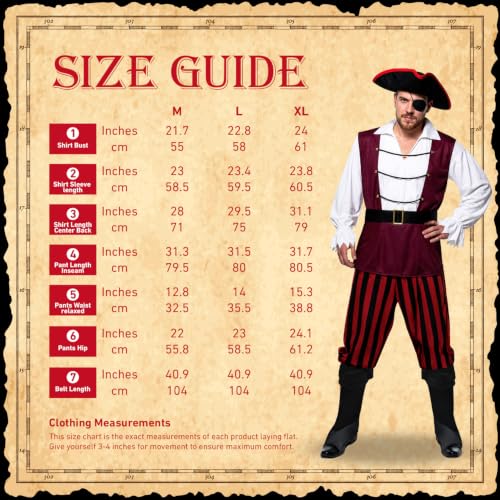 kitsezt Men Pirate Costume, Adult Pirate Shirt Vest Viking Pants Hat Set - image 2