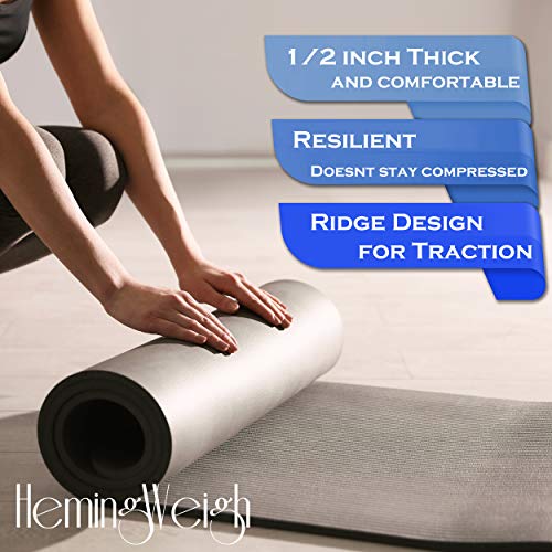 HemingWeigh 1/2-Inch Extra Thick High Density Exercise Yoga Mat with Carrying Strap for Exercise, Yoga and Pilates (3 Pack Combo) - Thumbnail 2