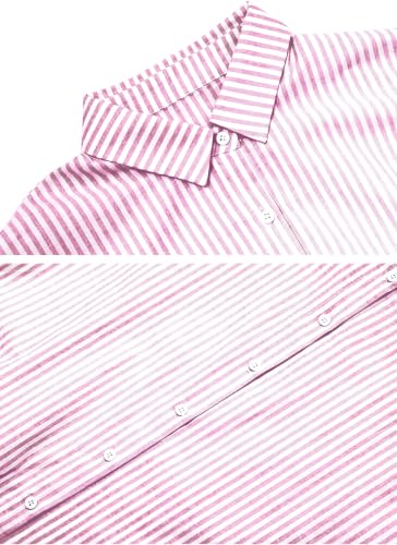 Image of ebossy Women's Oversized Boho Striped Shirt Dress Button Up Long Sleeve Flowy A Line Caftan Dress with Pockets