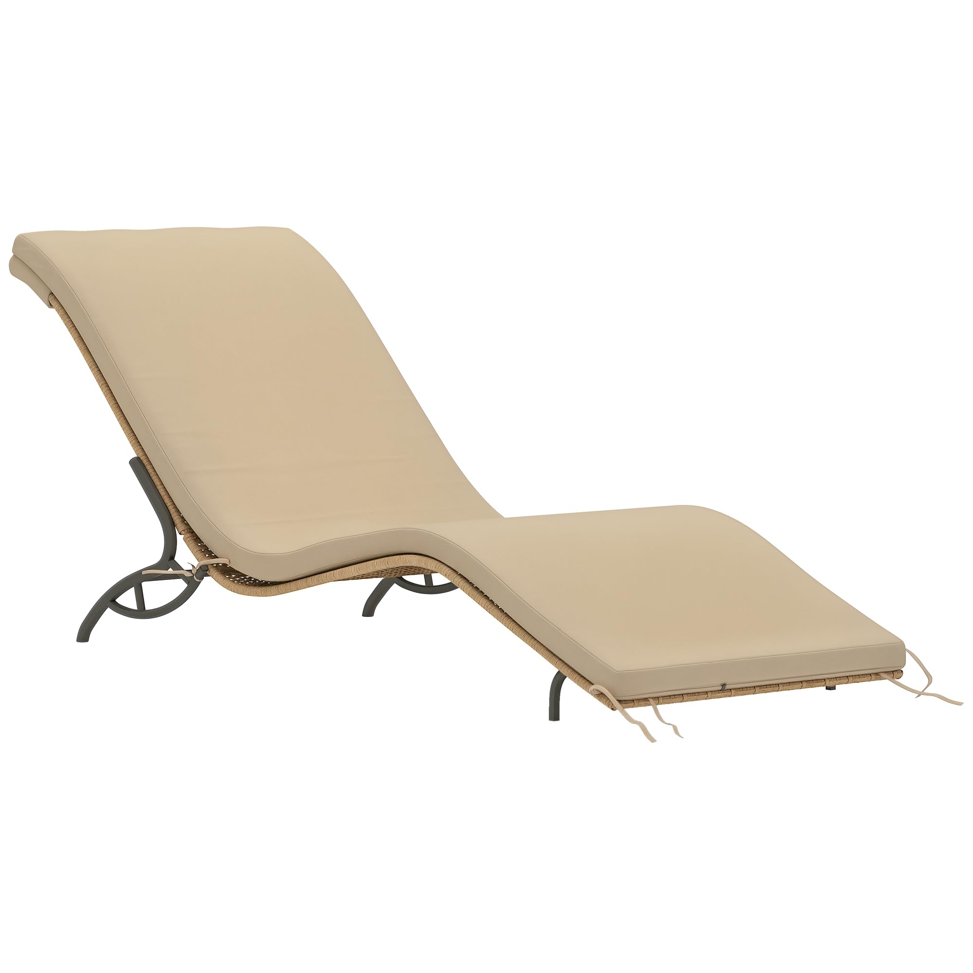 Outsunny Sonnenliege aus Polyrattan mit integrierter Polsterung, wasserabweisend, wetterfest – 166 x 63 x 76 cm, Beige