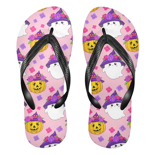 Burbuja Cute Ghosts Pumpkins Flip Flops for Women Men, Soft Thong Sandals Rubber Slippers for Pool Beach Essentials