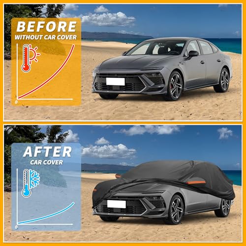 Image of Car Cover Waterproof All Weather Sun Rain Protection Full Exterior Cover for Hyundai Sonata Black with Left Side Zippers