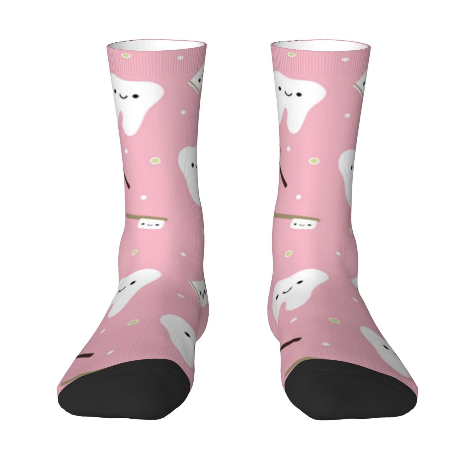 Oudrspo Dental Teeth Fabric Toothpaste Pink Women Men Crew Socks Cushioned Crew Socks Athletic Compression Socks