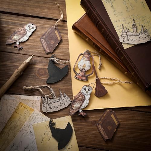 Image of Soulchen 12 Pcs Wizard Magical Theme Party Decor Vintage Magical Hanging Ornaments Wood Hanging Sign Gifts for Room Home Birthday Party Decoration