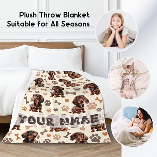 Custom Dachshund Blanket with Kids, 30x40 Inches Blanket with Dogs on it, Cozy Soft Throw Gifts for Dog Lovers, Cute Flannel Throw Blankets for Couch Office