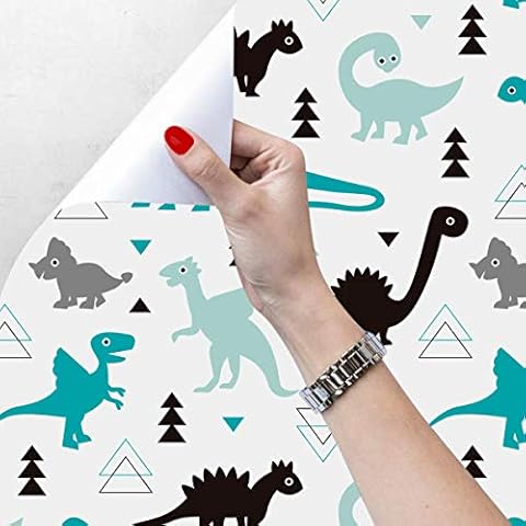 Taogift Peel and Stick Dinosaur Cartoon Contact Paper Wallpaper for Kids Boys Room Bedroom Walls Decoration 17.7x78.7 Inches Cover