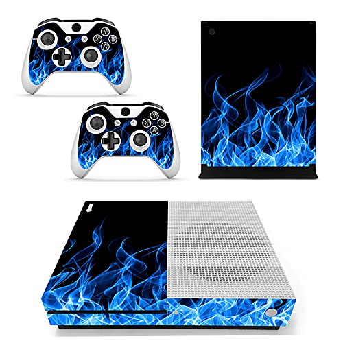 Image of Vinyl Skin for Xbox One Slim Console & Controllers Only, Sticker Decorate and Protect Equipment Surface, Blue Fire