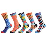 WeciBor Men's Dress Colorful Striped Grid Casual Combed Cotton Crew Socks 5 Packs