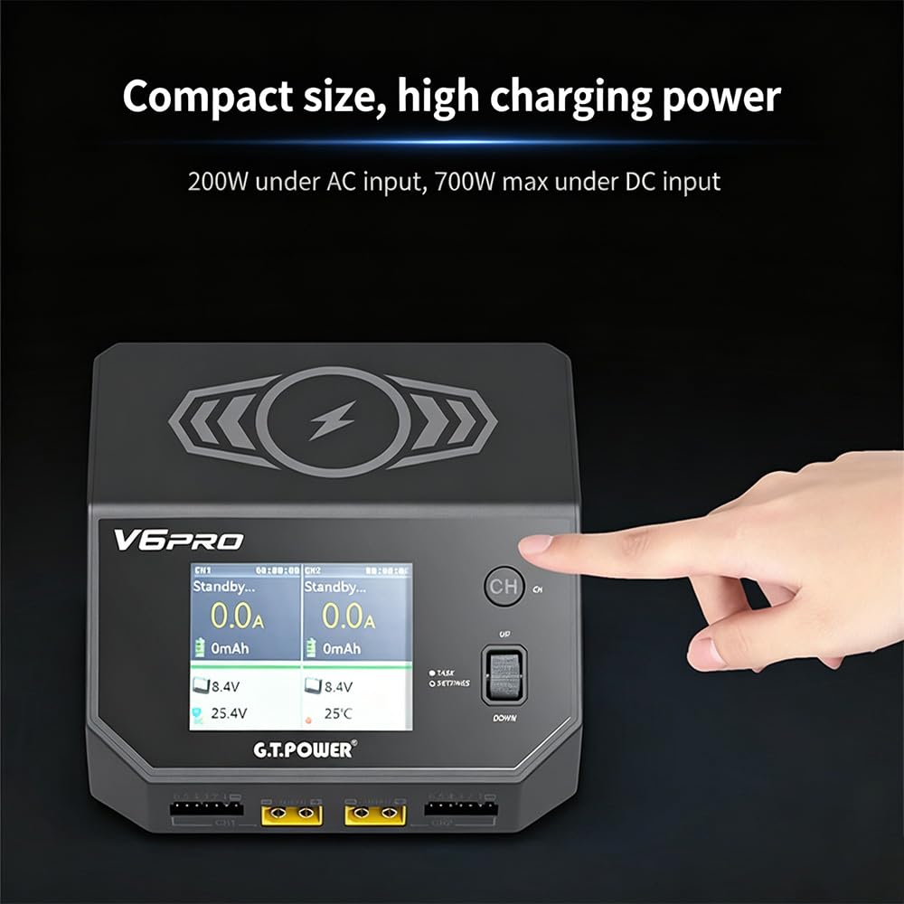 Chargeur Intelligent pour Batterie RC Double Canal GT Power V6 Pro 700W, Charge sans Fil pour téléphone
