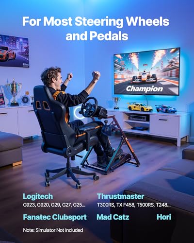 Image of VEVOR Racing Wheel Stand, Adjustable & Foldable Simulator Stand for Logitech G923 G920 G29 G27, Thrustmaster T300RS TX F458 T500RS T3PA-PRO(F1 /GT) Gaming Cockpit,Pedals Simulator NOT Included,Compact