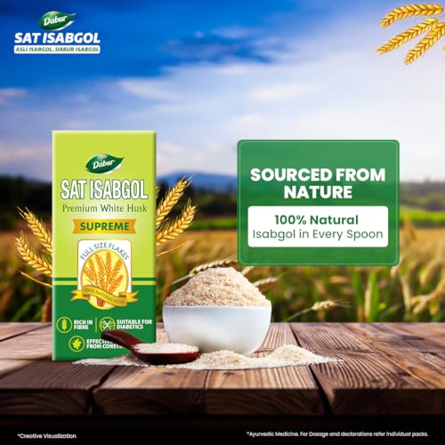 Image of Dabur Sat Isabgol (Psyllium Husk) - 90g | Rich in Fiber | Provides Effective Relief from Constipation & Bloating | Promotes Bowel Health | Non-Habit Forming | 100% Ayurvedic