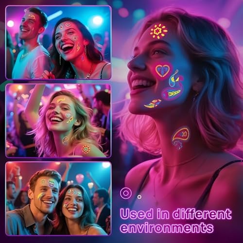 10PCS Neon Temporary Ta/ttoos Kit,Multiple Unique Designs Glow in The Dark & UV Neon Waterproof Fake Tat/too Stickers,Festival Accessories for Women Girls Party Supplies,Glow in The Dark Tat/toos - Image 5