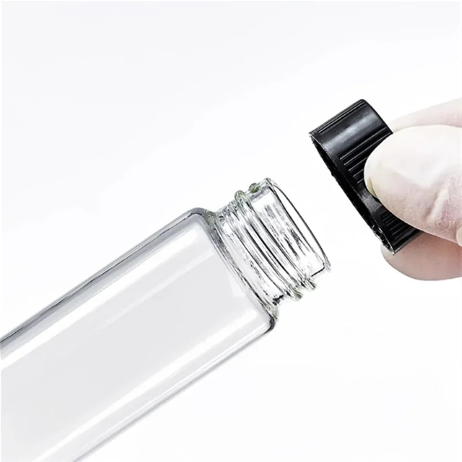 Lagerung von Proben aus Hochborosilikatglas, 50 Stück/100 Stück/Packung, 3 ml bis 60 ml, klares Glas mit schwarzem Schraubverschluss aus Kunststoff(10ml 22x52mm 100pcs)