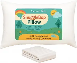 Toddler Pillow and Pillowcase 13x18 inches, Organic Cotton - Perfect for Toddlers 2-5 Years - Ideal for Toddler Travel Bed, Toddler Bedding Set, Kids Travel Pillow and Machine Washable