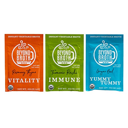 BEYOND BROTH Organic Vegan Vegetable Instant Sipping Broth | Keto, Gluten Free, Whole 30, and non GMO | (Variety Pack) (3 Pack)