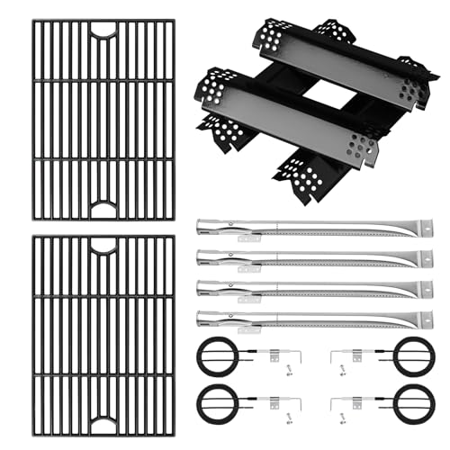 Cast Iron Cooking Grate Heat Shield and Burner Kit for Nexgrill Replacement Parts 4-Burner 720-0830H 720-0830H 720-0888N 720-0888 720-0864 720-0896B for Nexgrill 4&5-Burner Gas Grills