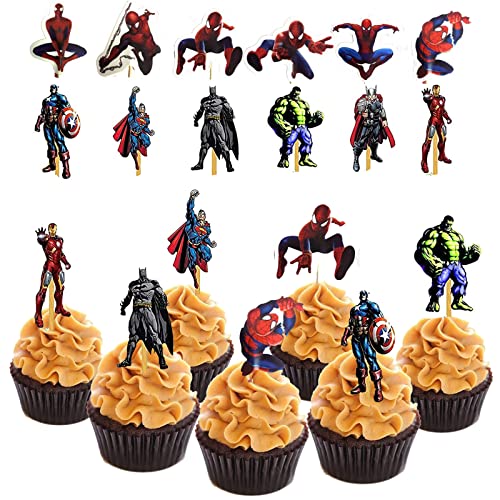 48 Stücke Avengers Muffin Deko Geburtstag Cupcake Toppers Set Kuchen Dekoration Junge Cake Topper für Kinder Cover