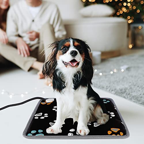 Furrybaby Pet Heating Pad, Waterproof Dog Heating Pad Mat For Cat With 5 Level Timer And Temperature, Pet Heated Warming Pad With Durable Anti-Bite Tube Indoor For Puppy Dog Cat (Black Paw, 18" X 18") #TOP6