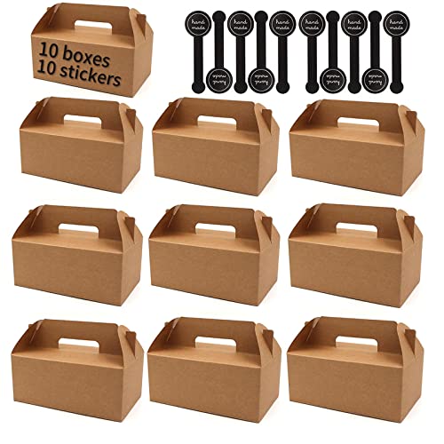 WTpin 10 Piezas Kraft Papel Cajas Regalo, Caja de Papel Kraft Vintage, Caja de Papel Kraft Marrón, Adecuadas para Pasteles, Galletas, Pizza, con 10 Hojas Largas Pegatinas de Sellado Cover