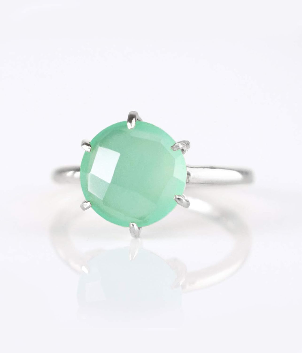 Aqua Chalcedony ring, stackable ring, Vermeil Gold or silver, prong set ring, round ring, March Birthstone ring, Birthday gift, blue round ring