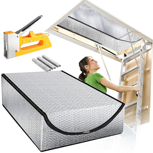 Attic Stairway Insulation Cover- Premium Energy Saving Tent Stairs Ladder Insulator,R-Value 15.5 Thicken Aluminum Foil Stairway Pull Down Insulator, 25"x54"x11",(Attic Cover & Installation Tool)