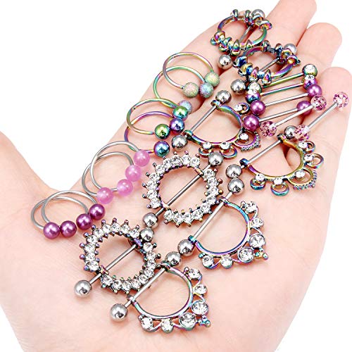 Kridzisw 16G Nipple Rings For Women Nipple Piercings Nipple Jewelry Nipple Barbells Stainless Steel Nipple Tongue Nipplerings Shield Ring Piercing Body Jewelry Cz Round Shape For Women Purple #TOP2