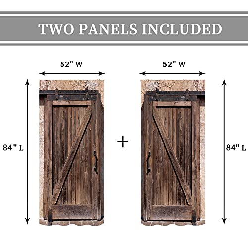 Riyidecor Rustic Wooden Barn Door Curtains For Living Room Decoration Rod Pocket Wood Brown Door Window Curtains Farmhouse Art Printed Bedroom Window Drapes Treatment Fabric (2 Panels 52 X 84 Inch #TOP3