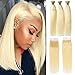 Dorabeauty #613 Platinum Blonde Bundles 4×4 Lace Closure with 3 Bundles 100% Brazilian Remy Human Hair (ST 14"Closure +14"16"18"Bundles, Straight Blonde)