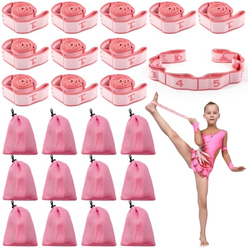 Soulchen 12 Sets Stretching Strap 8 Loops for Dance Ballet Gymnastics,Pink
