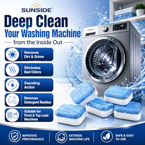 Image of Washing Machine Cleaner Tablets, Deep Cleaning and Descaling, Removes Odor, Limescale and Detergent Residue, for Front and Top Load Machines, Effervescent Tablet (Pack of 24)