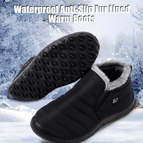 Boojoy Winter Boots,Indicativey Snow Boots Non-Slip Waterproof Fur Lining Thickening Warm Ankle Snow Boots for Women Men3