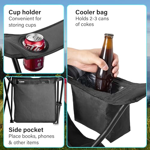Vivo Technologies Set ot 2 Folding Camping Chair with Cooler Bag Lightweight Foldable Chairs Fishing Chair with Cup Holder and Side Pocket 120kg Load Capacity for Outdoor, Fishing, Picnics and Travel - 4