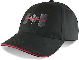Canadian Thin Red Line Canada Firefighters Symbolic Embroidery Adjustable Black Red Trimmed Structured Adjustable Baseball Cap with Options