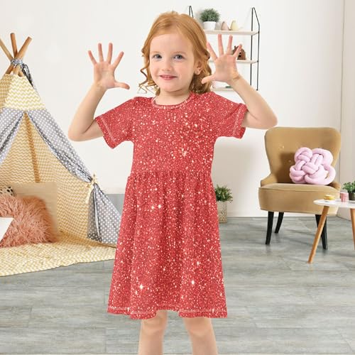 Bright Red Glitter Texture Toddler Girls Dresses 2t Summer Clothes Easter Spring Dress Children4