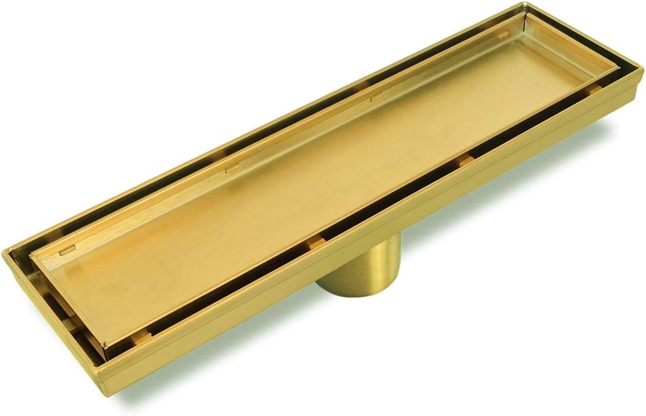 Neodrain 12-Inch Gold Linear Shower Drain, 2-in-1 Flat & Tile Insert Cover, Stainless Steel Linear Drain, Brushed Brass Rectangle Shower Floor Drain with Hair Strainer, Watermark&CUPC Certified - Image 6
