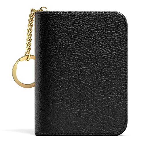 Image of Aiawoxc Credit Card Holder for Women, Small RFID Wallet Slim Leather Business Card Organizer Case with Zipper and Keychain, Black