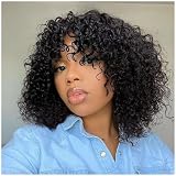 ZABUZAUN Bob Wigs Human Hair Wear and Go Short Water Wave Wigs with Bangs for Black Women 12inch 100% Brazilian Virgin Human Hair Machine Made Glueless Wigs Natural Black