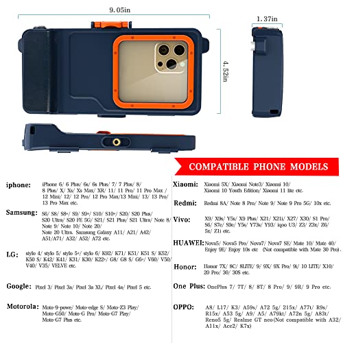 Diving Phone Case,Waterproof Phone Case For Surfing Swimming Snorkeling,Underwater Photo Video Phone Cases For Iphone 13/13 Pro Max/12/12 Pro Max Galaxy Lg,Wireless Connection Protective Case (Navy) #TOP4