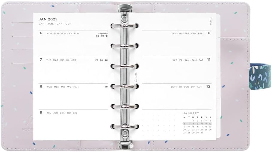 Filofax Garden Organizer, Pocket Size, Dusk - Leather-Look, Gold Foil Accents, Six Rings, Week-to-View Calendar Diary, Multilingual, 2025 (C028717-25)