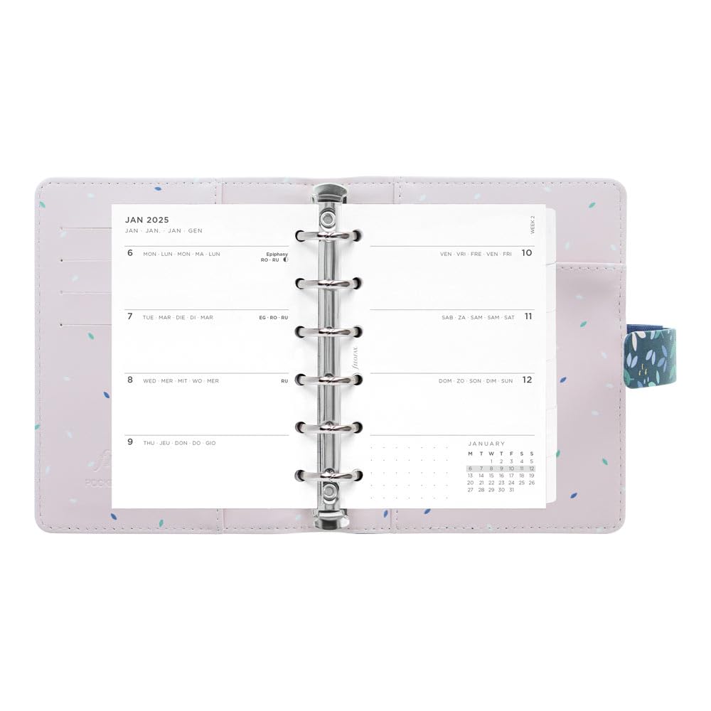 Filofax Agenda da giardino, tascabile, effetto pelle, effetto pelle, con sei anelli, visualizzazione settimanale, multilingue (C028717-25)
