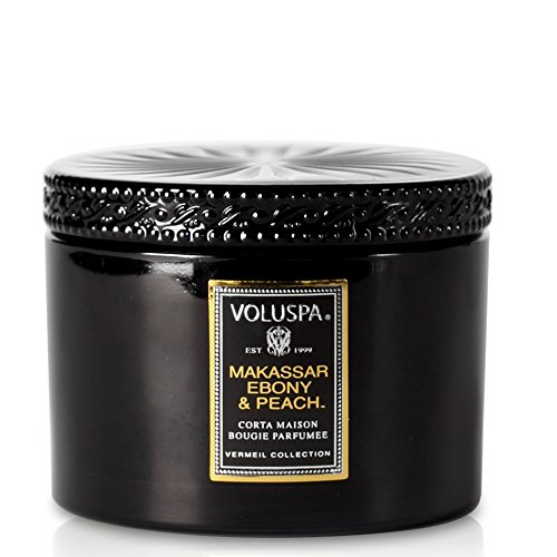 Voluspa Makassar Ebony and Peach Corta Maison Glass Candle With Lid, 11 Ounce
